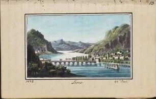 'Lecco' Fernblick auf Ort und See; Aquarell