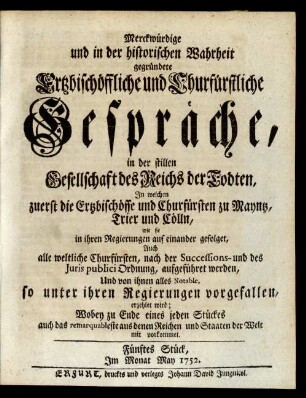 Fünftes Stück, Im Monat May 1752.