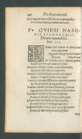 P. Ovidii Nasonis Sulmonensis De arte amandi Liber III.