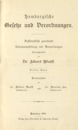 Bd. 3: Hamburgische Gesetze und Verordnungen : systematisch geordnete Zusammenstellung mit Anmerkungen und einem Sachregister