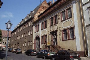 Sangerhausen. Patrizierhaus Markt 5. Hauptfassade mit doppelläufiger Freitreppe