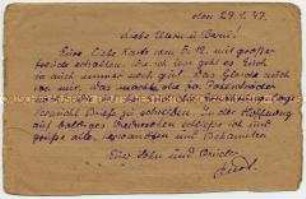 Vordruck-Postkarte aus einem sowjetischen Kriegsgefangenenlager an die Familie in Dortmund - Personenkonvolut