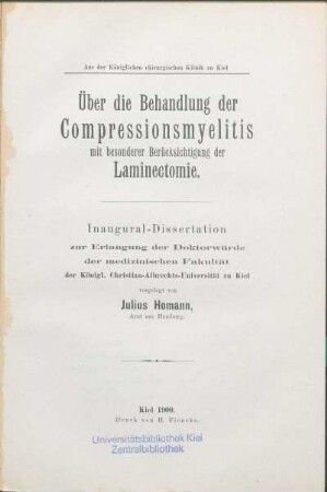 Über die Behandlung der Compressionsmyelitis mit besonderer Berücksichtigung der Laminectomie