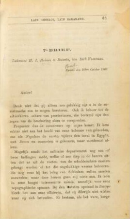 7e. brief. Luitenant H. I. Heimes te Batavia, aan Dirk Vortman