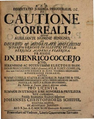 Dissertatio Juridica Inauguralis De Cautione Correali