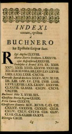 Index I. eorum, quibus a Buchnero hae Epistolae scriptae sunt.