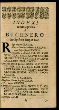 Index I. eorum, quibus a Buchnero hae Epistolae scriptae sunt.