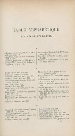 Table alphabétique et analytique