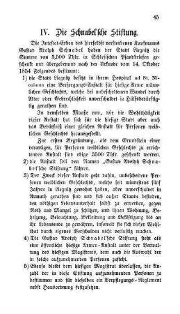IV. Die Schnabel'sche Stiftung