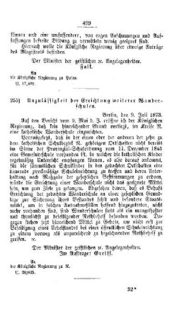 Unzulässigkeit der Errichtung weiterer Wanderschulen : [V. Elementarschulwesen]