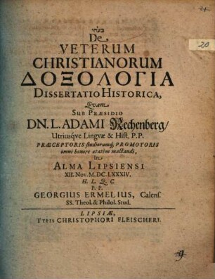 De veterum christianorum doxologia : dissertatio historica