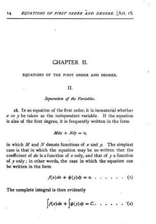 Chapter II. Equations of the First Order and Degree.