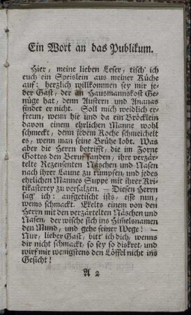 Ein Wort an das Publikum.