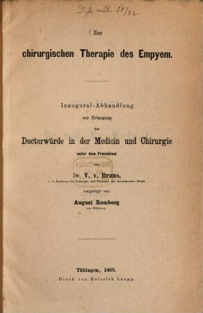 Zur chirurgischen Therapie des Empyem : Inaug. Diss.