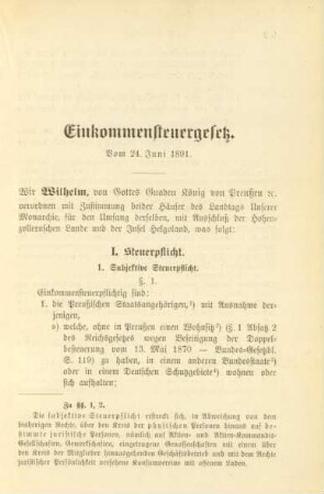 Einkommensteuergesetz. Vom 24. Juni 1891