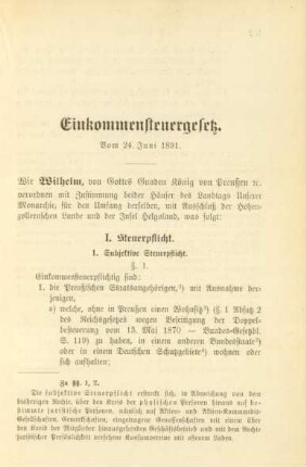 Einkommensteuergesetz. Vom 24. Juni 1891