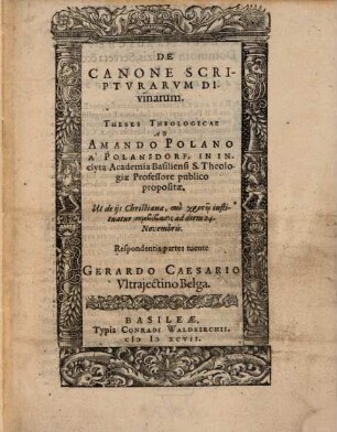 De Canone Scripturarum Divinarum : Theses Theologicae