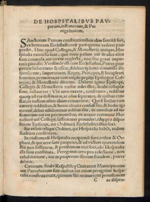 De Hospitalibus Pauperum, infirmorum, & Peregrinorum.