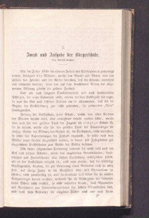 I. Zweck und Aufgabe der Bürgerschule.