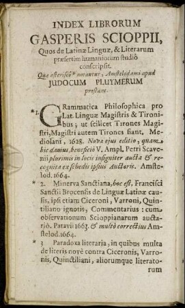 Index Librorum Gasperis Scioppii