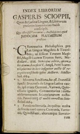 Index Librorum Gasperis Scioppii