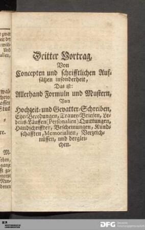 Dritter Vortrag, Von Concepten und schrifftlichen Aufsätzen insonderheit...