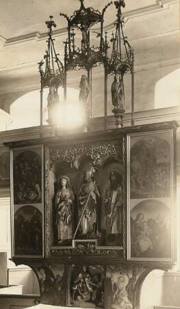 Flügelaltar. Holz, geschnitzt, bemalt. Datiert 1518. Wachau-Seifersdorf, evangelische Pfarrkirche