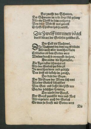 Die Zwelff unreinen vögel darinn die art der Gotlosen gebildet ist.