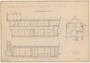 Domstift St. Michael, Minden: Ostflügel: Grundriss Keller, Dachgeschoss, Schnitt 1:100