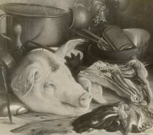 Stilleben mit Schweinskopf