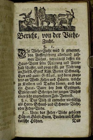 Bericht, von der Viehe-Zucht.