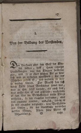 I. Von der Bildung des Verstandes