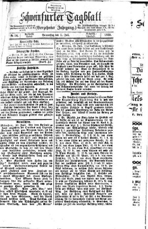 Schweinfurter Tagblatt : die Zeitung für die Region Main/Rhön. 14, 2. 1869