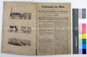 Schauplatz der Welt. Unterhaltungsblatt Abbildung einer Eisenbahnstrecke, Locomotiv-Maschine und Eisenbahnwagen