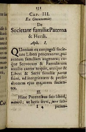 Cap. III. Ex Oeconomic: De Societate familiae Paterna & Herili.