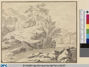 Südliche Landschaft mit Felsen am Wasser