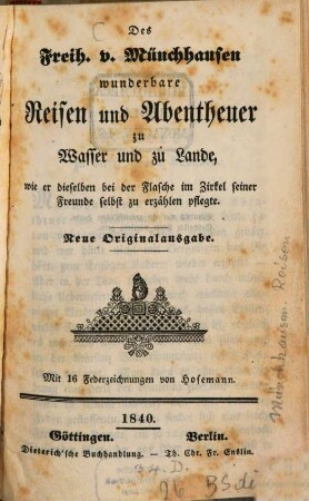 Des Freiherrn von Münchhausen wunderbare Reisen und Abentheuer zu Wasser und zu Land