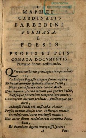 Maphaei S.R.E. Card. Nvnc Vrbani Papae VIII. Poemata