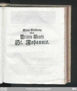 Kurtze Erklärung Des Dritten Briefs St. Johannis.