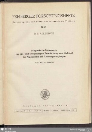 Magnetische Messungen zur ein- und zweiphasigen Entmischung von Stickstoff im Alphaeisen bei Alterungsvorgängen