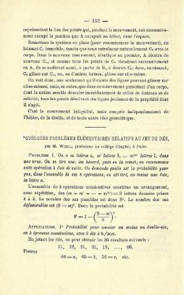 QUELQUES PROBLÈMES ÉLÉMENTAIRES RELATIFS AU JEU DE DÉS.