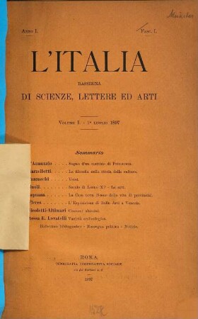 L' Italia : rassegna di scienze, lettere ed arti. 1. 1897