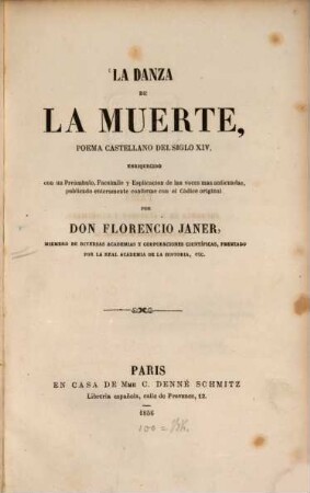 La danza de la muerte : Poema Castellano del siglo XIV