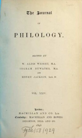The journal of philology. 24. 1896