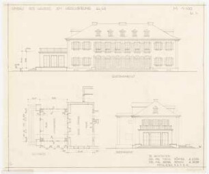 Haus Darré, Berlin-Dahlem Umbau: Gartenansicht, Grundriss und Westansicht 1:100