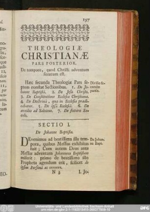 Theologiae Christianae Pars Posterior. De tempore, quod Christi adventum secutum est.
