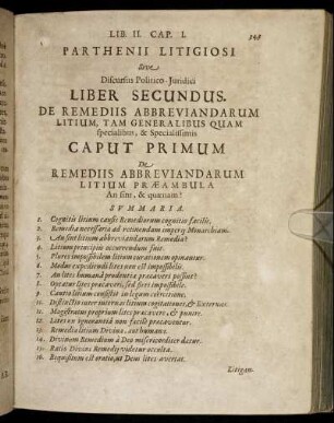Caput Primum. De Remediis Abbreviandarum Litium Præambula An sint, & quænam?