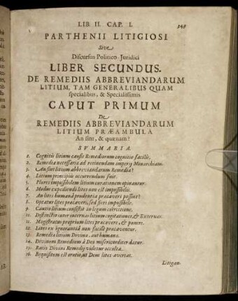 Caput Primum. De Remediis Abbreviandarum Litium Præambula An sint, & quænam?
