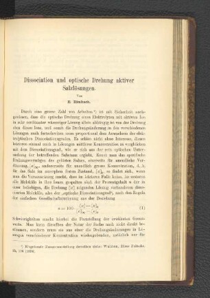 Dissociation und optische Drehung aktiver Saltlösungen.