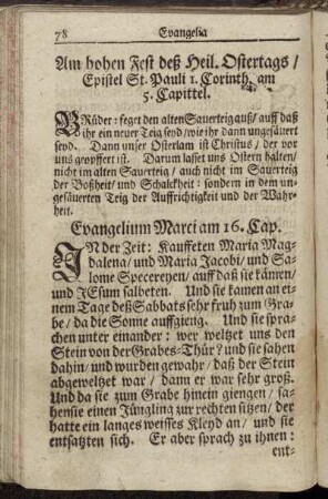 Am hohen Fest deß Heil. Ostertags/ Epistel St. Pauli I. Corinth am 5. Capittel. - Am ersten Sonntag nach Pfingsten/ Epist. I. St. Johan. am 4. Cap.